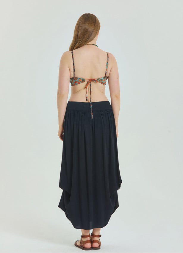 Black Plus Size Skirt with Elastic Waist and Drape Detail 4600